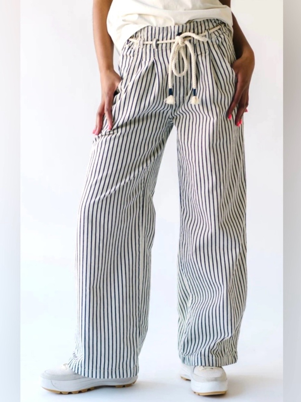 We The Free Dakota Railroad Stripe Wide Leg Mid-Rise Pant Americana Coastal XS